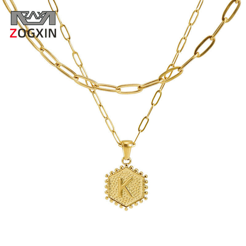 Cross-border Amazon 18K Gold Double Layer Combination Necklace Women Stainless Steel 26 English Letter Pendant Multi-layer Necklace