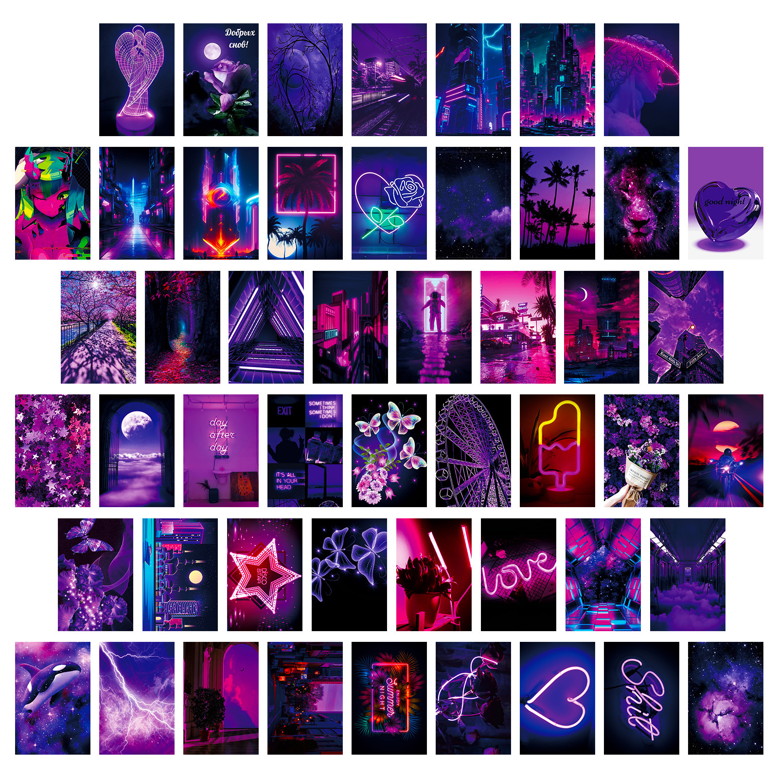 50 purple love dream wall decoration cards cross-border postcards greeting cards hand account material wall cards