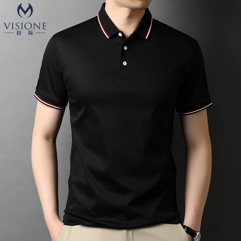 VISIONE/international double-sided liquid ammonia mercerized cotton summer short-sleeved T-shirt men's POLO shirt lapel cotton T-shirt