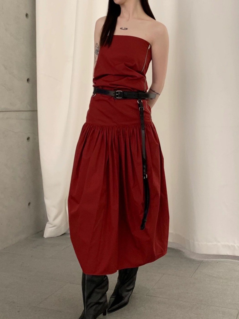 Longmei Pure Cotton Pleated Tube Top Dress 2025 Early Autumn New Lem Style Simple Mid-Length Zipper Sleeveless Dress