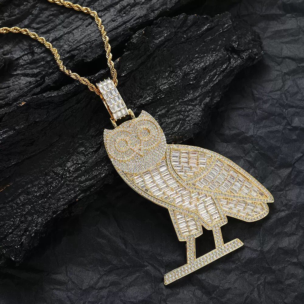 Iced Jewelry Full of Diamonds, Drake-Style Ovo Owl Pendant, Hip-Hop Versatile Fashion Trendy Accessory