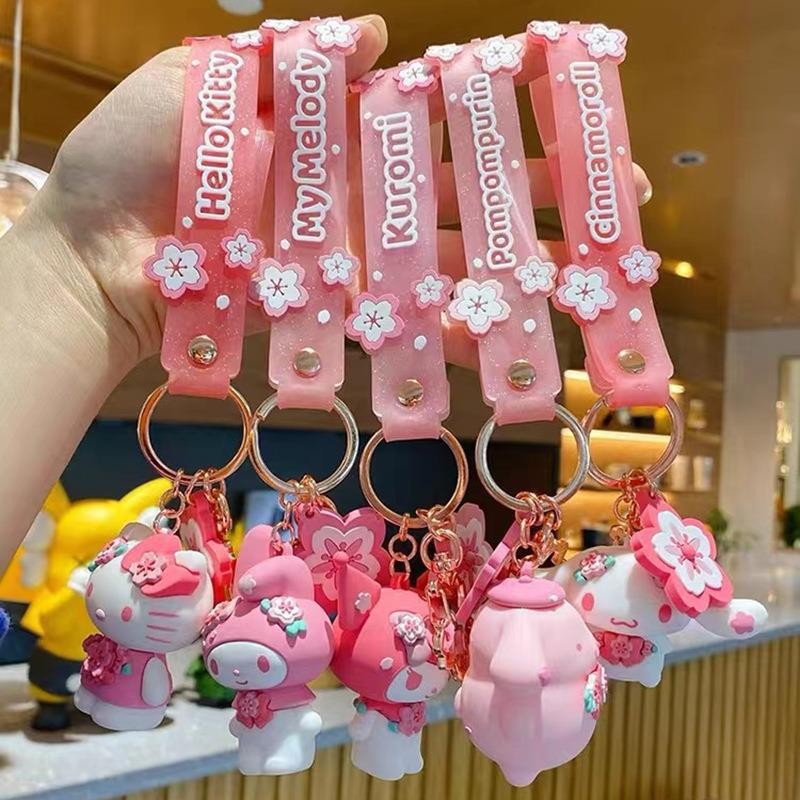 Cartoon Cherry Blossom Kloomi Keychain Pendant Cute Sanrio KT Cat Car Hanging Couple Small Gift Spot