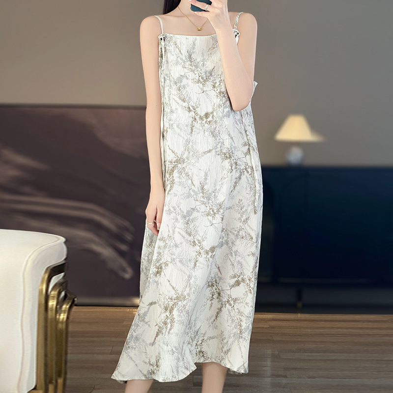 Summer acetate satin sling dress women's sexy mid-length bottoming skirt silk long skirt commuter style underwear skirt