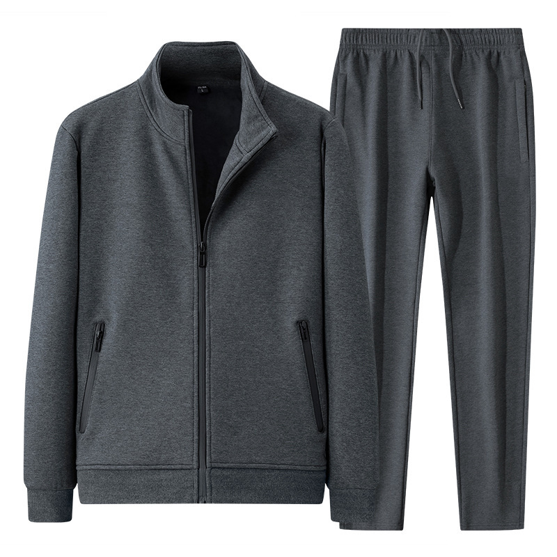 Men's Casual Sports Suit Autumn and Winter New Velvet Thickeneded Cardigan Jacket Pants Two-Piece Set with Logo Printed