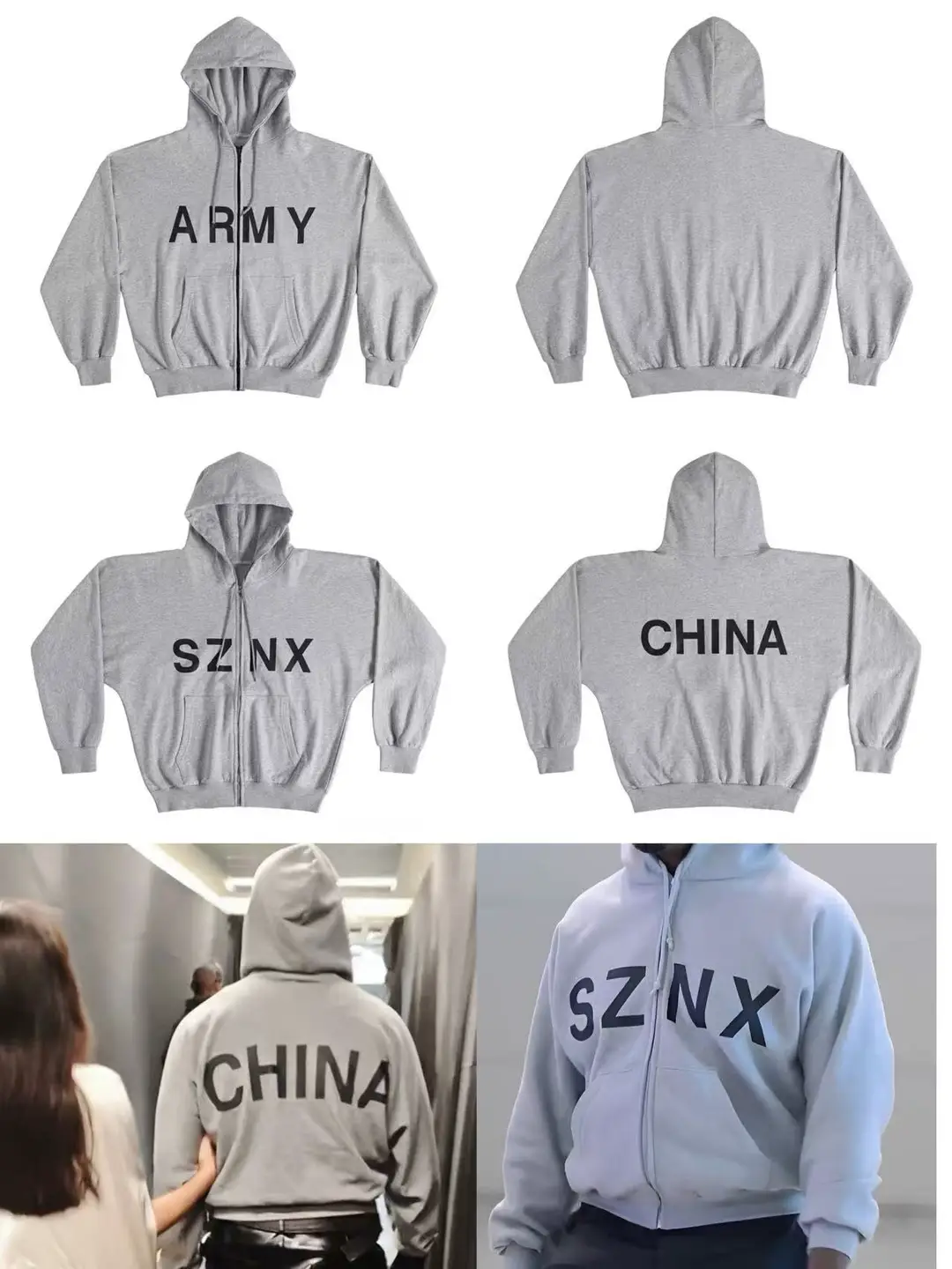 kanye kanji same Shanghai concert around limited SZNX zipper sweater jacket couple ARMY hoodie