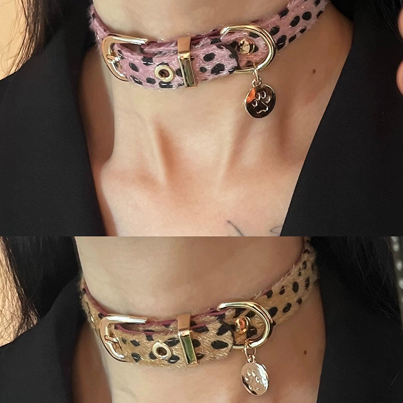 Punk Spice Girl brown Leopard Print Collar chocker Gothic Subculture Necklace Y2K Sweet Cool Collar Neck Accessories