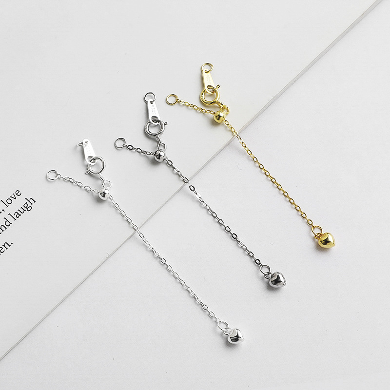 S925 Sterling Silver Seiko Love Extended Chain DIY Beaded Bracelet Necklace Connecting Chain Silicone Pull Adjusting Tail Chain