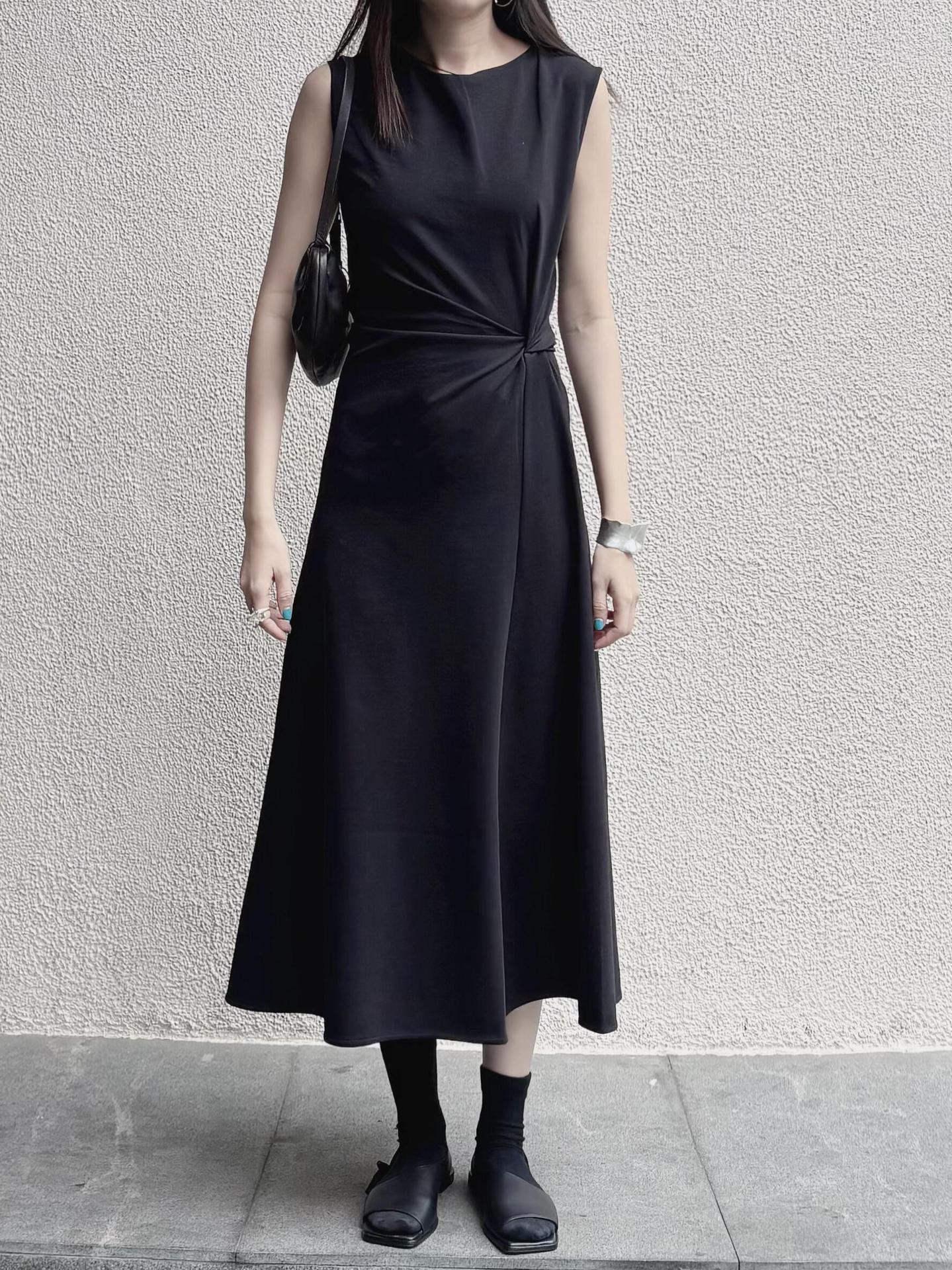 C Brand Standard Fit Wrap Knot Dress Black Women's Sleeveless Waist-Cinching Dress 26 Spring New 125947200