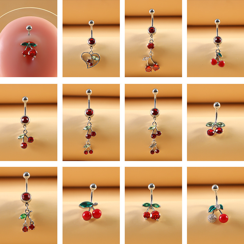 Belly Dance Sexy Fruit Navel Net Same Style Cherry Navel Ring Buckle Mesh Piercing Navel Ring in Stock