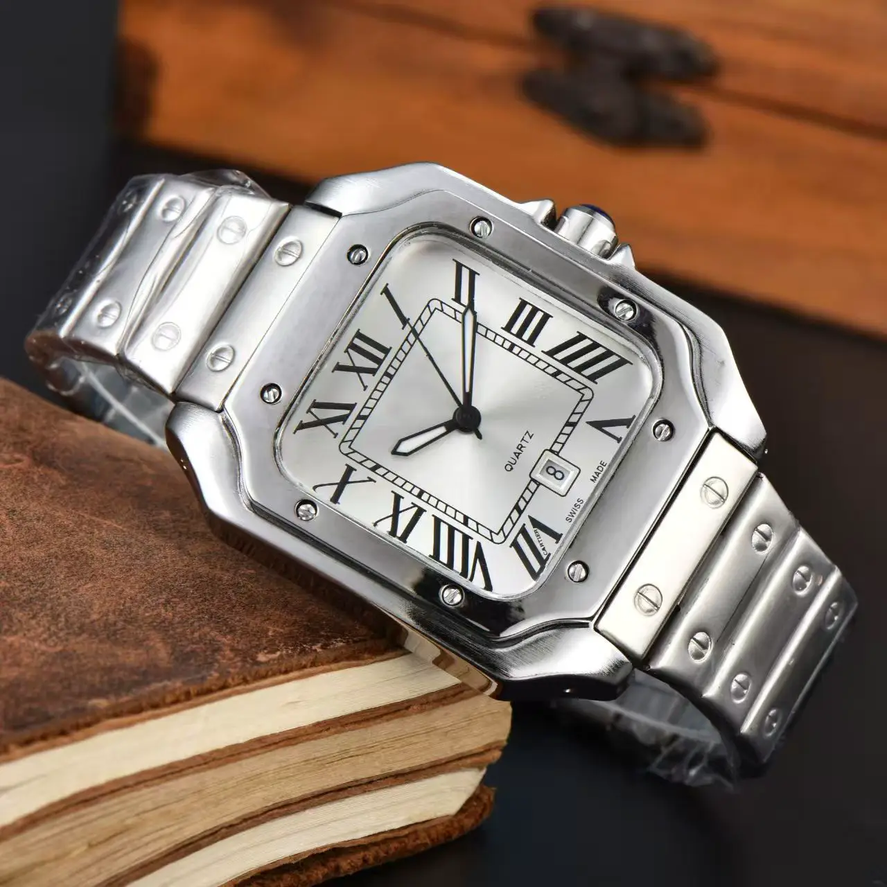 Foreign Trade Men's Stainless Steel 3-Pin Square Niricha Watch Quartz Second Running Calendar Watch Manufacturer Wholesale One Piece