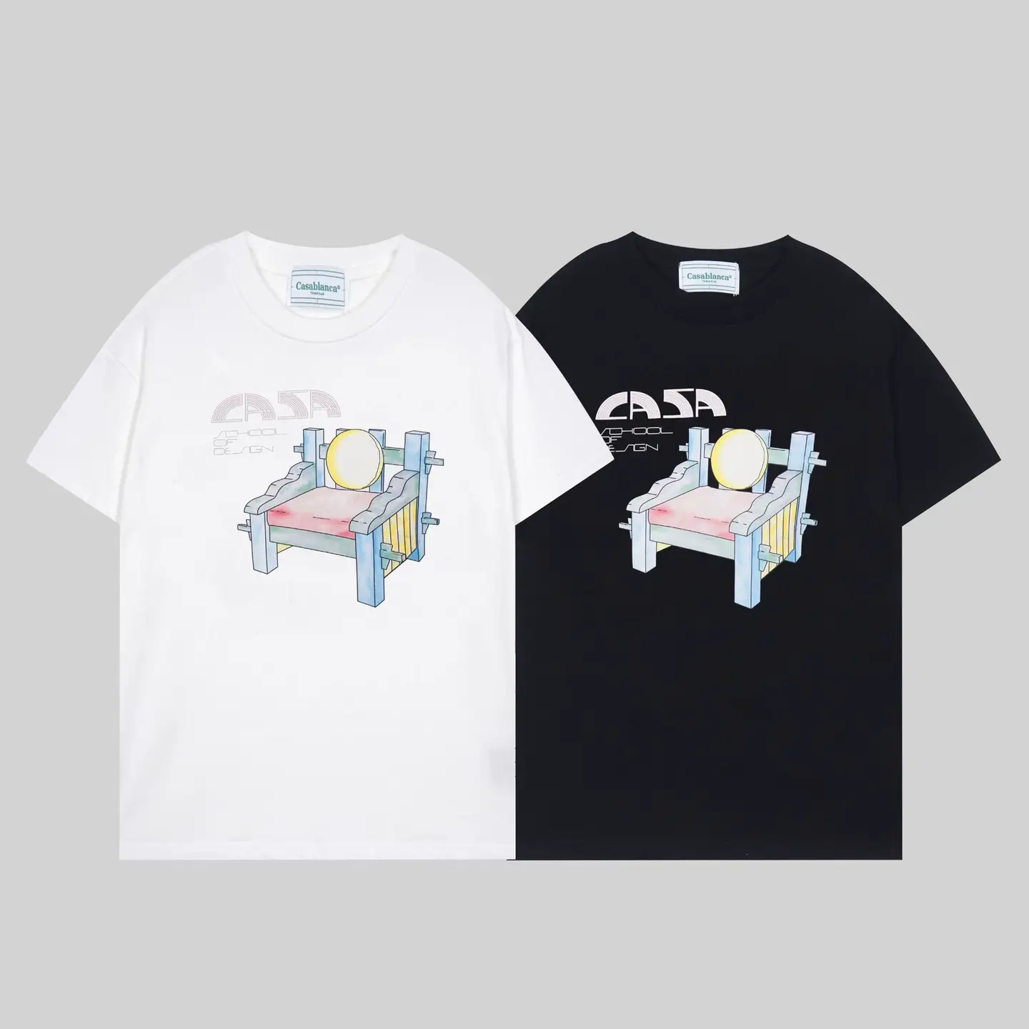 Casablanca Summer Casablanca Cross-Border Trendy Brand Casual Art Style Stool Logo Printed Fat Man T-Shirt