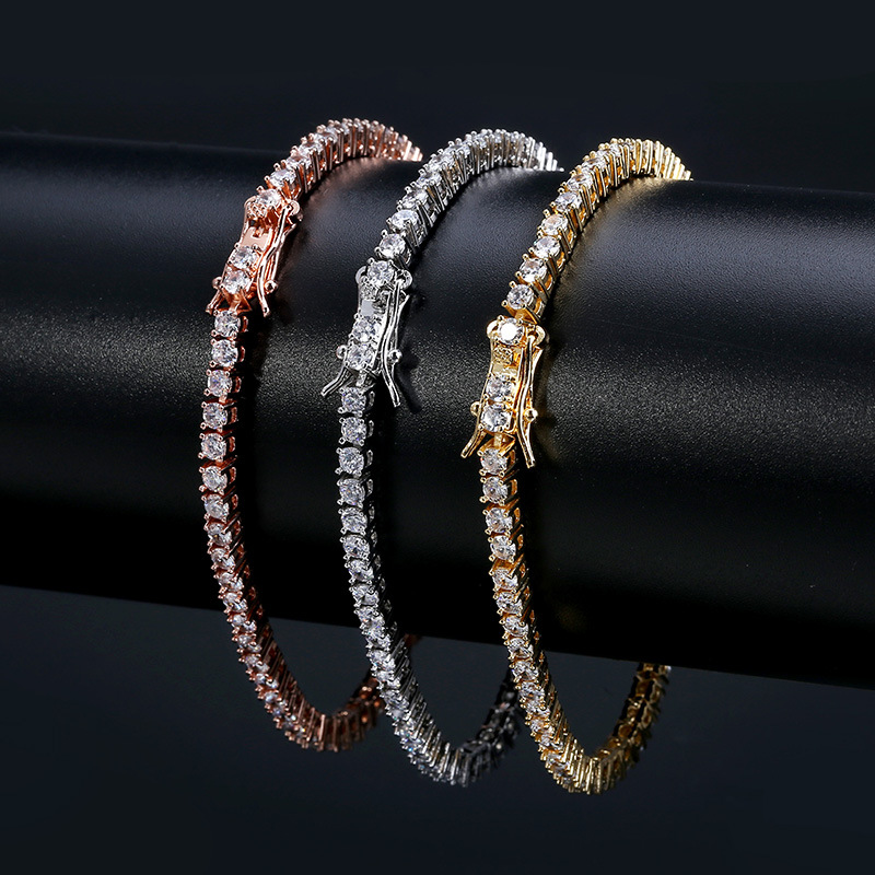 European and American Tennis chain hip hop fashion brand men's bracelet micro inlaid zircon 3mm bracelet Tennis bracelet