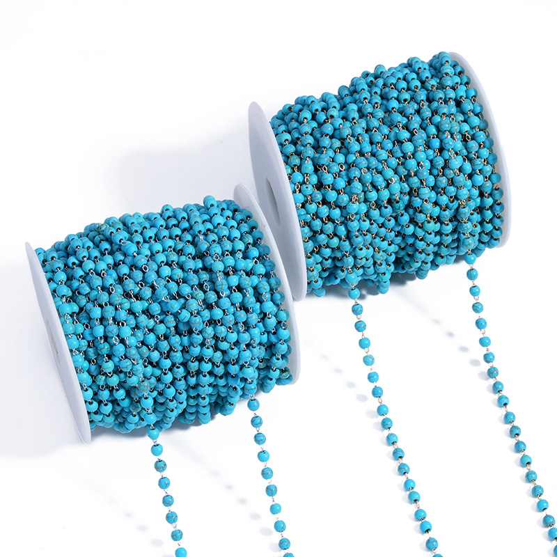 DIY Chain Small Fresh Turquoise Bead Chain 4mm Handmade Chain Jewelry DIY Material Clothing Accessories