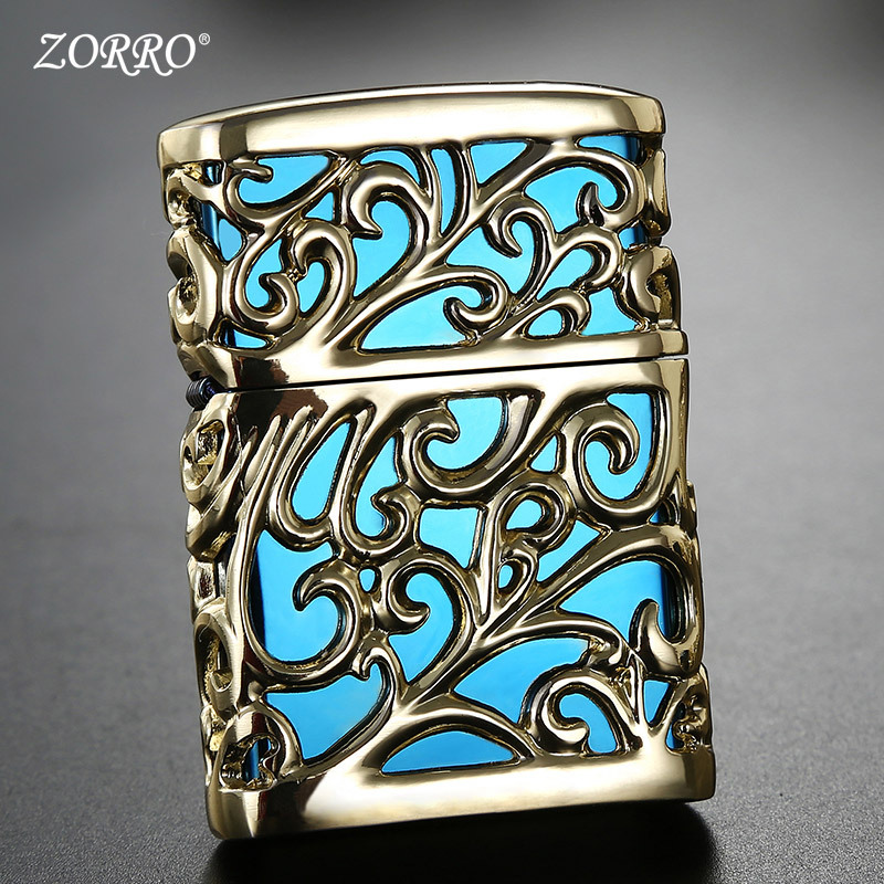 zorro genuine goods Collector's Edition hollow lighter kerosene gold-plated pure copper tangcao limited windproof for men