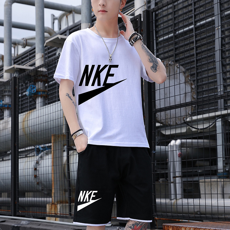 Men's Short-Sleeved T-Shirt 2025 Summer New Sports Suit Handsome Casual Ice Silk Trendyy Export Export Suit