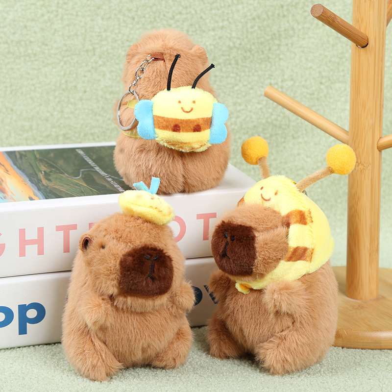 Plush Capybara Bee Series Doll Pendant Capibala Plush Keychain School Bag Hanging Couple's Small Gift