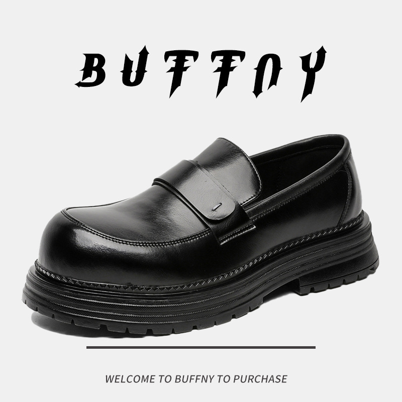 2026 Autumn Business Casual Thick-Soled Height-Increasing Leather Shoes Breathable Slip-On Trendy Men's Versatile Big-Toe Derby Shoes