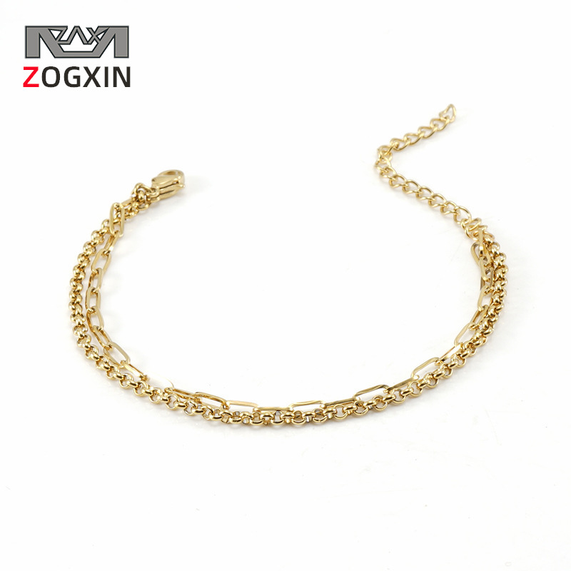 Cross-border titanium steel simple versatile double-layer finished bracelet 18K stainless steel semi-finished jewelry chain DIY bracelet