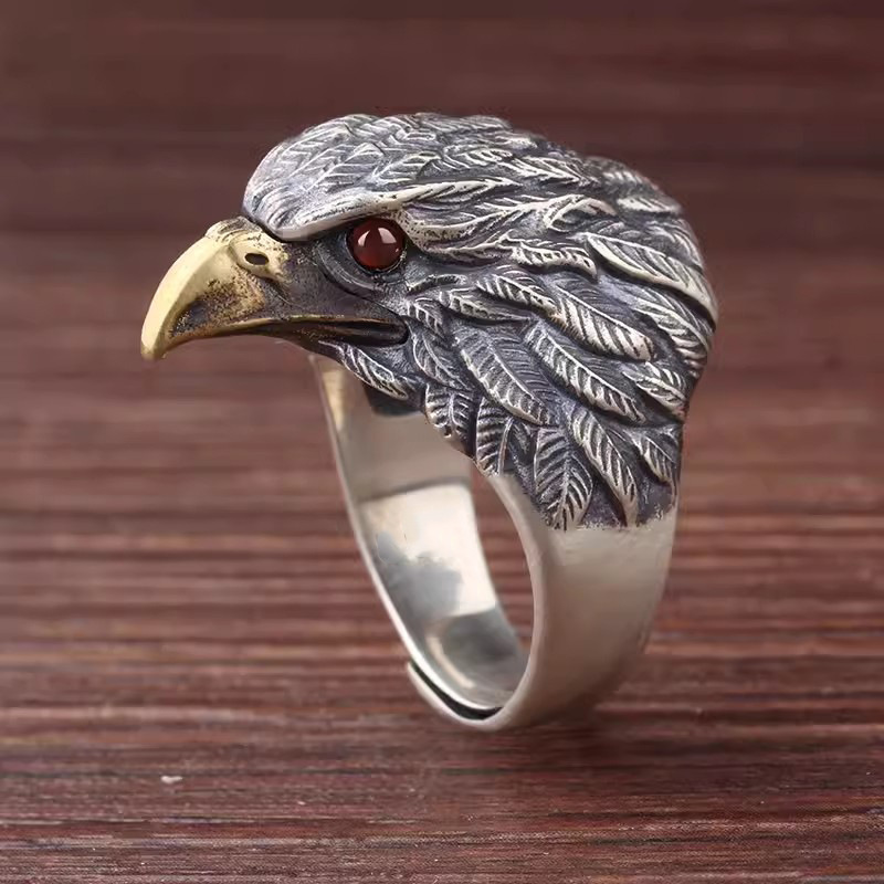 Cross-border retro Eagle Ring men's fashion personality domineering Thai silver ring fashion domineering Eagle open ring