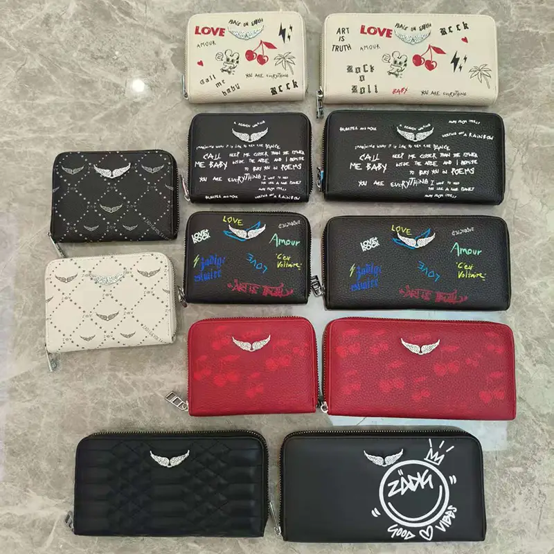 ZV bag, hot stamping diamond women's bag, PU metal refining strip bag, wallet card bag, long hand-held bag, zero wallet integrated small wallet