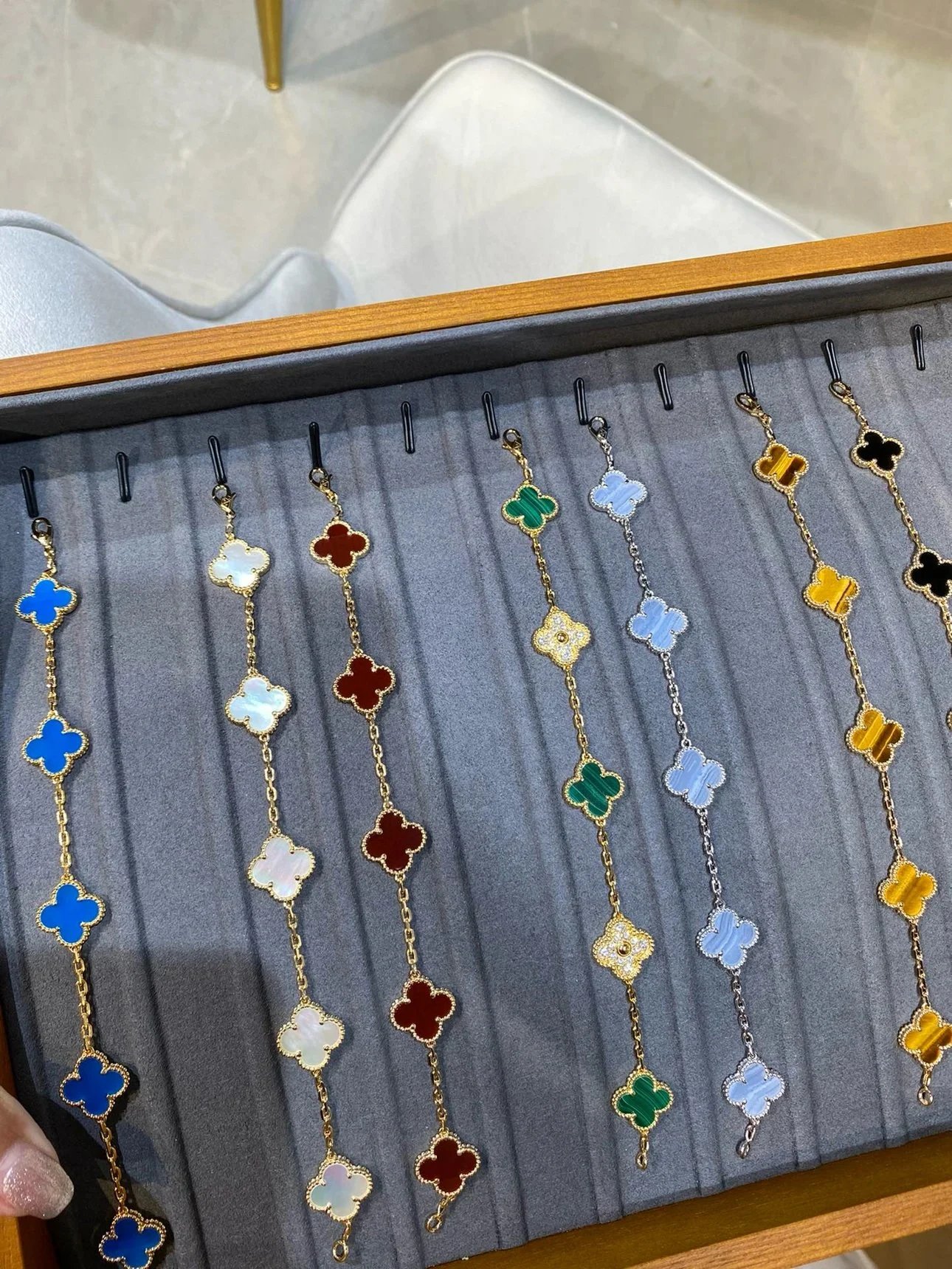 The bracelet is made entirely of gold.