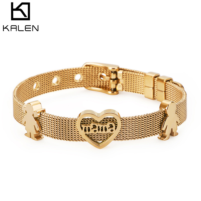 Korean Fashion Mesh Strap Bracelet Men and Girls Simple Heart-shaped Hollow Letter mama Mother's Day Bracelet