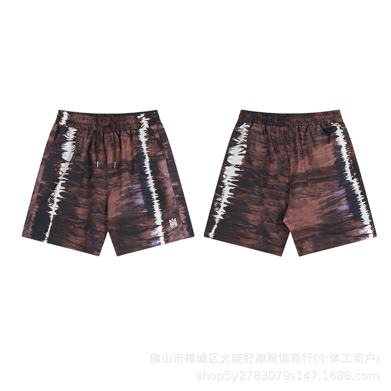 24Ss New Ami Correct Version Tie-Dye Letter Logo Print High Street American Retro Casual Shorts for Men and Women