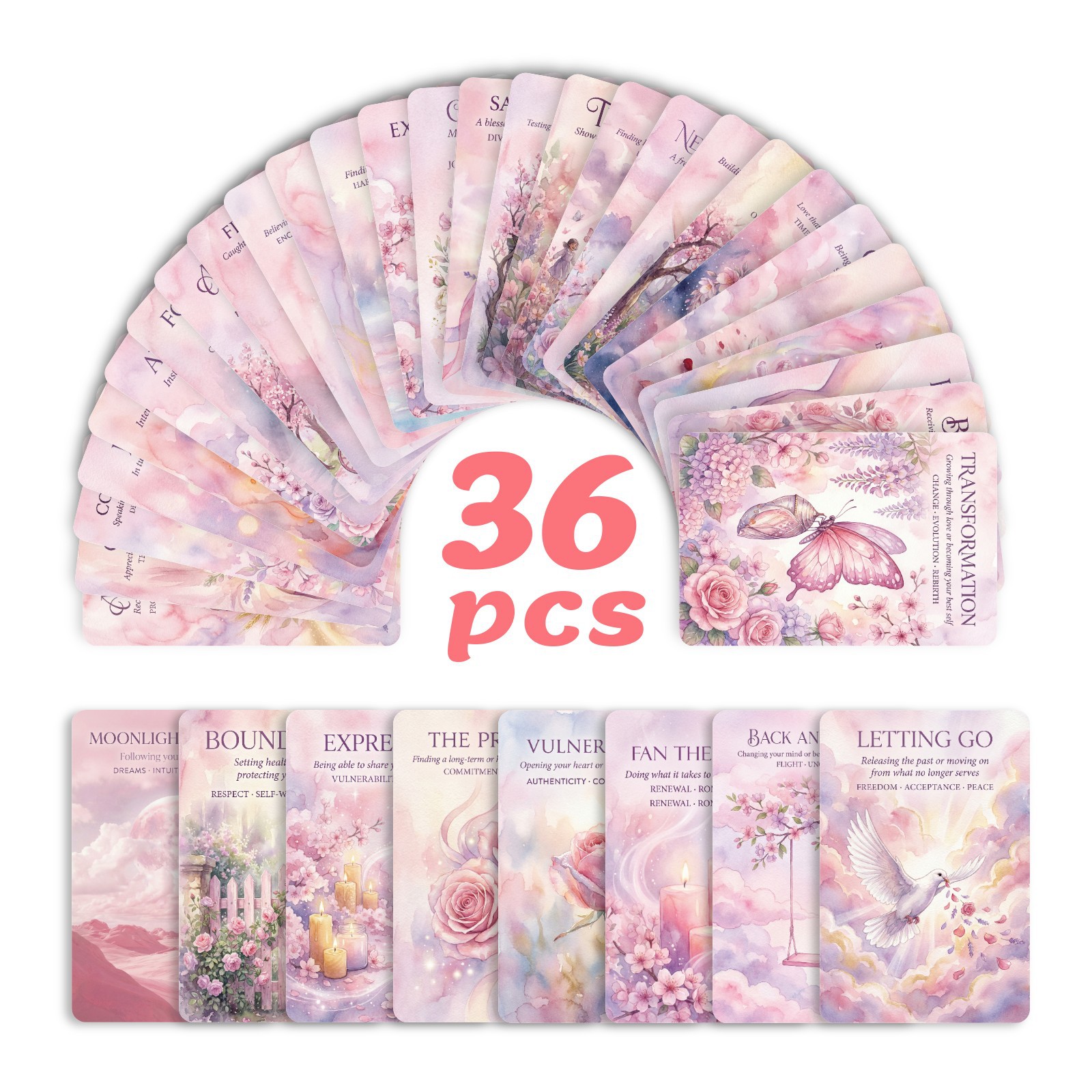 36 Pink Warm and Inviting Oracle Cards, Personal Growth Reflection Cards, Cross-Border Temu Oracle Card Set