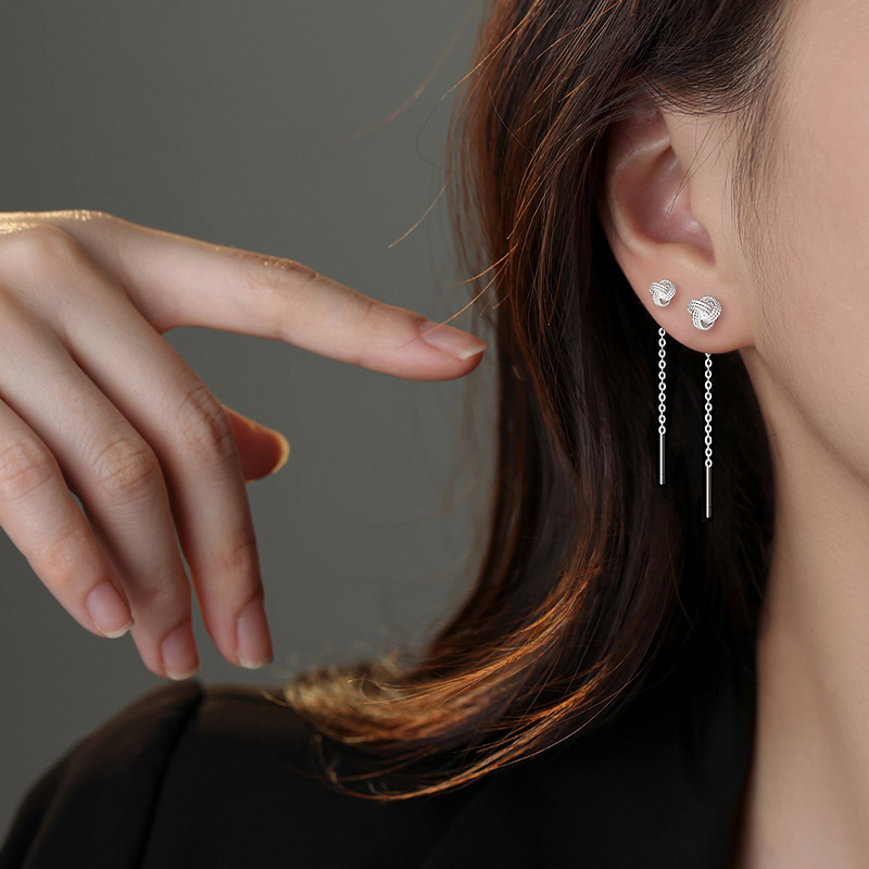 Tassel ruyi knot ear line national style concentric knot Chinese style ear chain female niche design long chain wool ball earrings