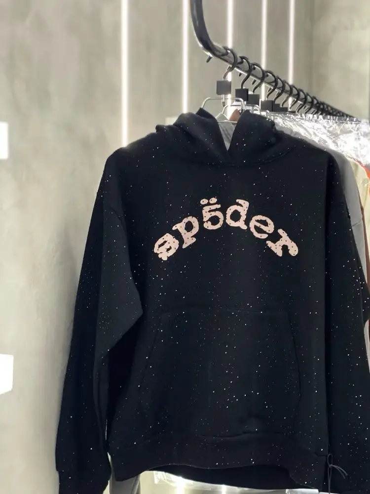 American sp5der full body hot diamond black hoodie hoodie hoodie for men ins high street hoodie for women autumn and winter trend