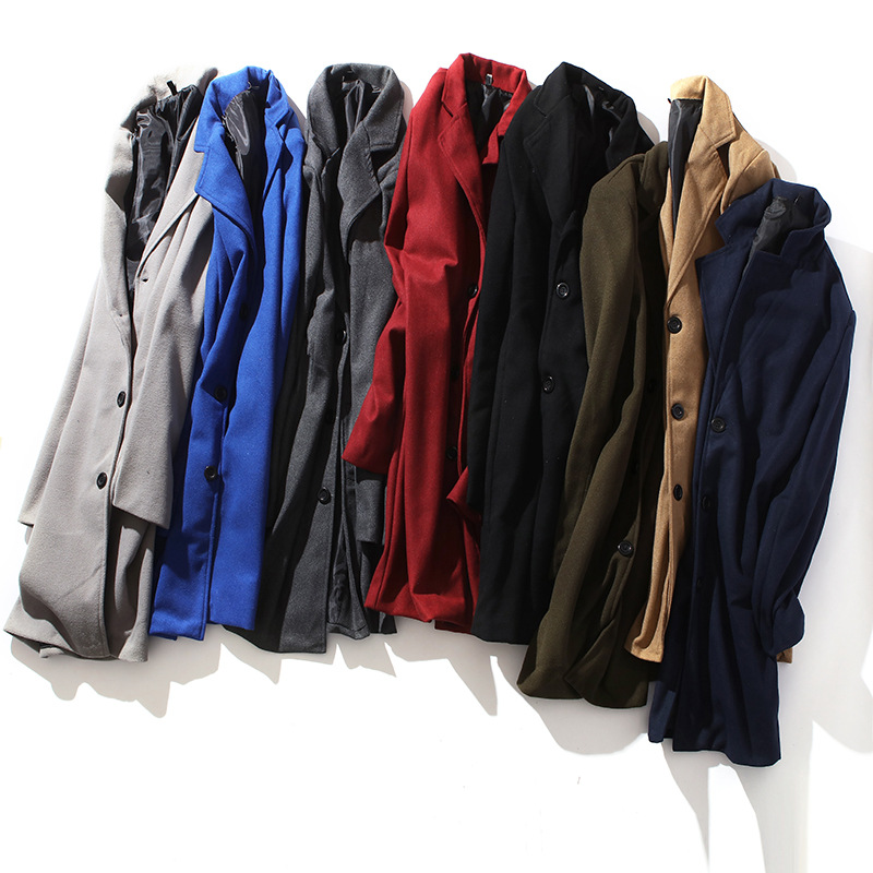 Windbreaker Men's Long Woolen Coat Handsome Over-the-knee Japanese Woolen Coat Winter Thickened Mid-length Men's Coat