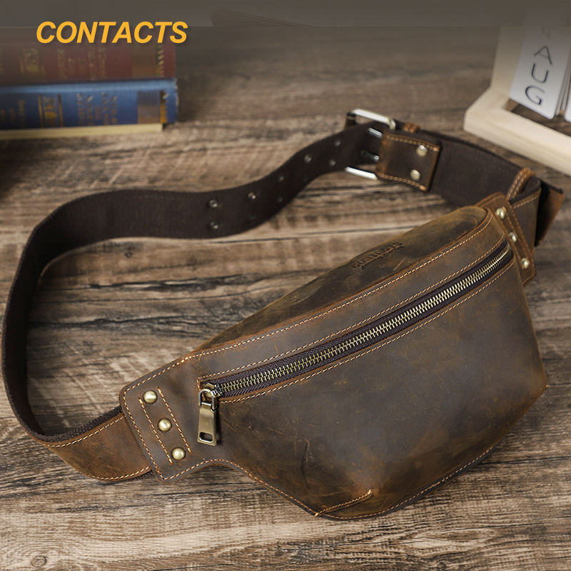Black Angel Retro Crazy Horse Leather Waist Bag Men's Mobile Phone Multifunctional Foreign Trade Crossbody Bag Men's Genuine Leather Waist Bag