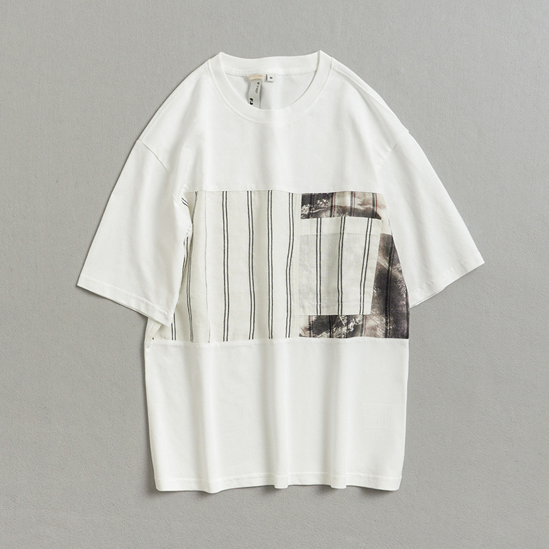 Men's New Summer Cotton Short-Sleeved T-Shirt 2024 Splicing Printed Loose and Comfortable Men's T-Shirt T11