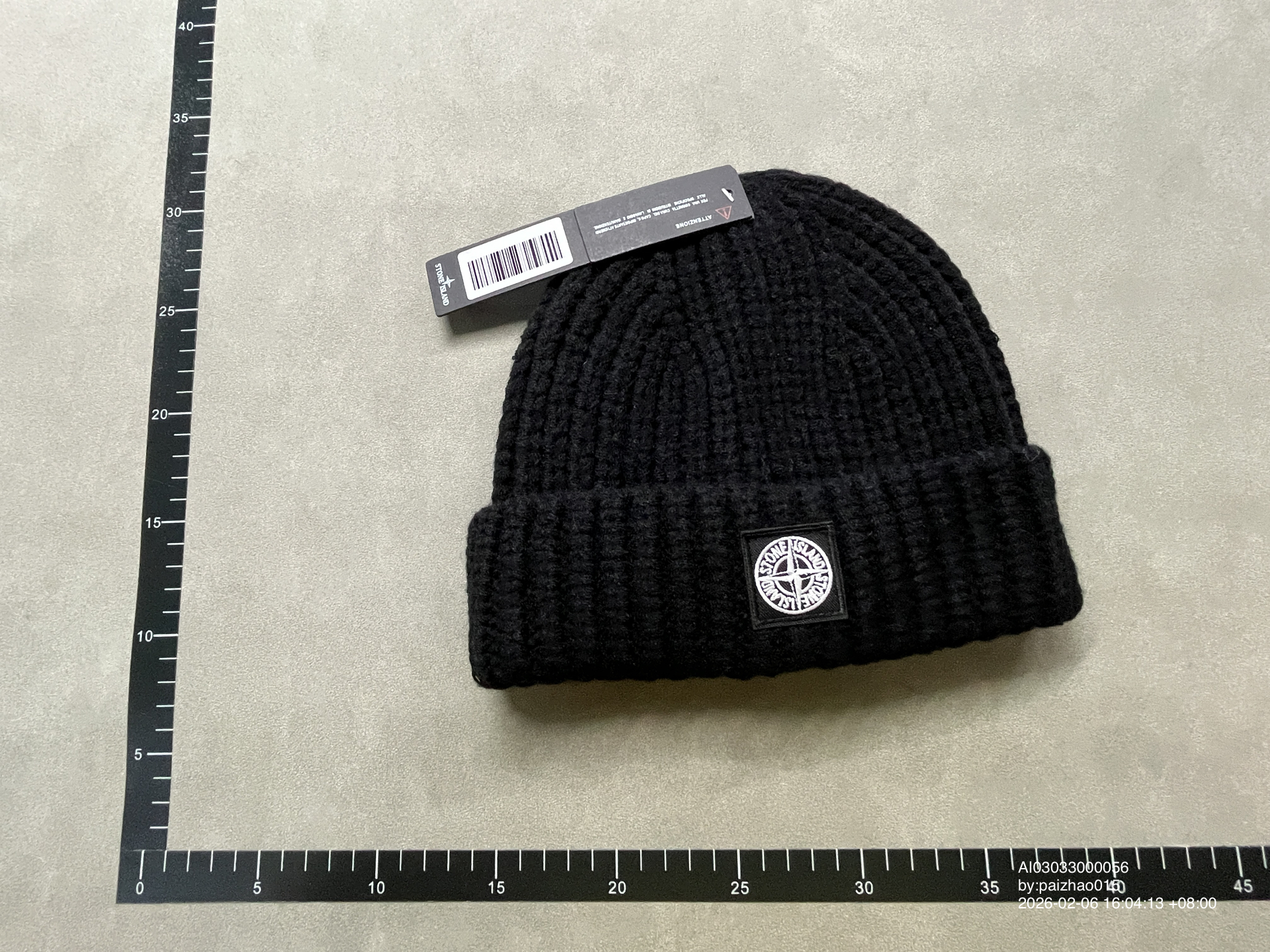Stone Island Black Knitted Beanie Hat QC