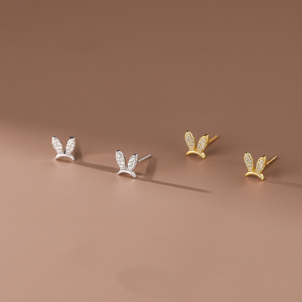 New Arrival Diamond-encrusted Rabbit Ears Hairband Earrings Women's Mori Style Fresh Style Cute Small Mini Simple Rabbit Earrings