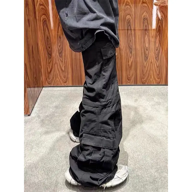 American High Street Tide Flared Cargo Style Wide Leg Pants Flared Multi-Pocket Zipper Removable Work Pants