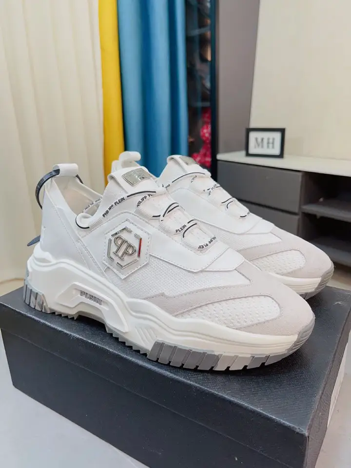 2023 Spring/Summer New Arrival Pp Leather Breathable Plaid Trendy Shoes Thick Sole Sports Fashion Casual Shoes Easiest for Match White Shoes Men