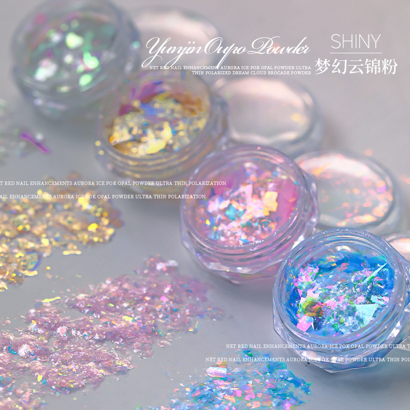 Cross-border aurora cloud brocade powder dream color burst opal powder nail art tools ultra-thin large sequins nail decorations