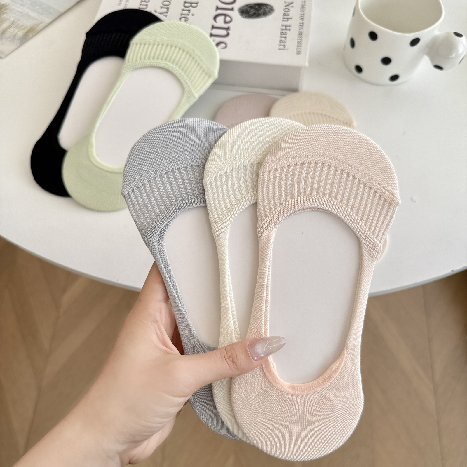Summer New Women's Socks, Japanese Style, Solid Color, Invisible Socks, Non-Slip Silicone, Shallow Cut, Mesh, Low-Cut Boat Socks