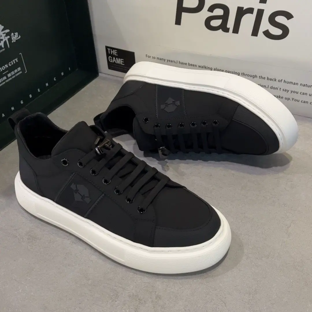 European Goods Trendy Men's Shoes Classy Genuine Leather Breathable Cloth Shoes 2024 Spring New arrival Thick Sole Lightweight Plaid Casual Sneakers
