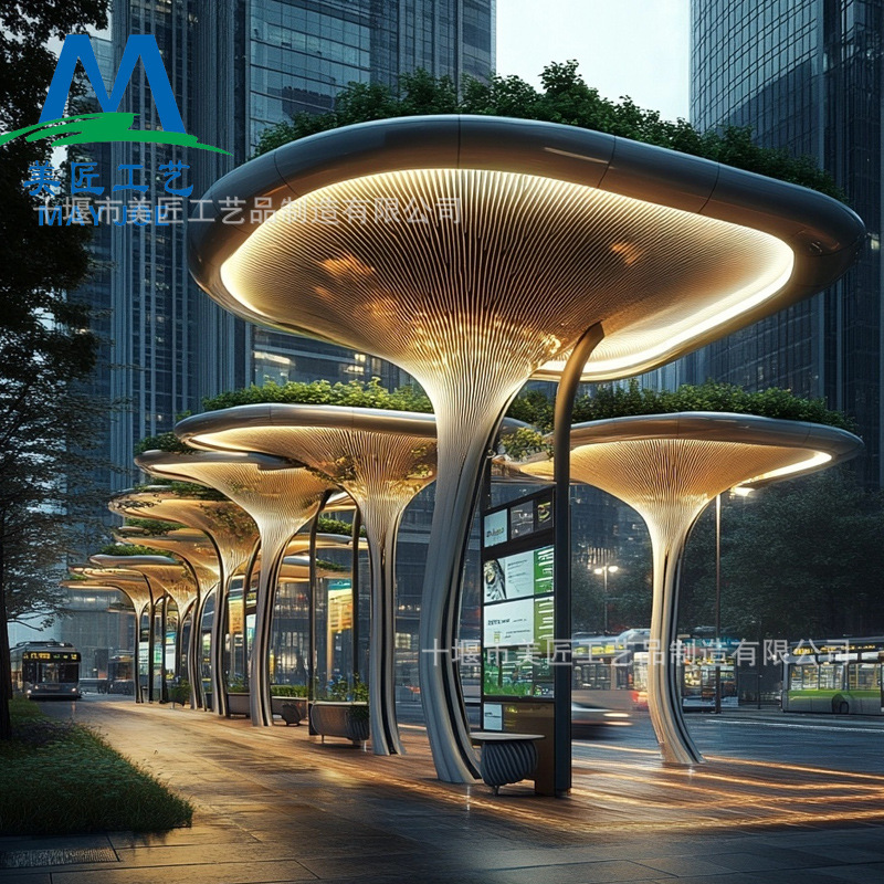 Fiberglass Pavilion Sculpture Shopping Mall Park Public Landscape Outdoor Decorative Ornaments Large Awning Rest Pavilion