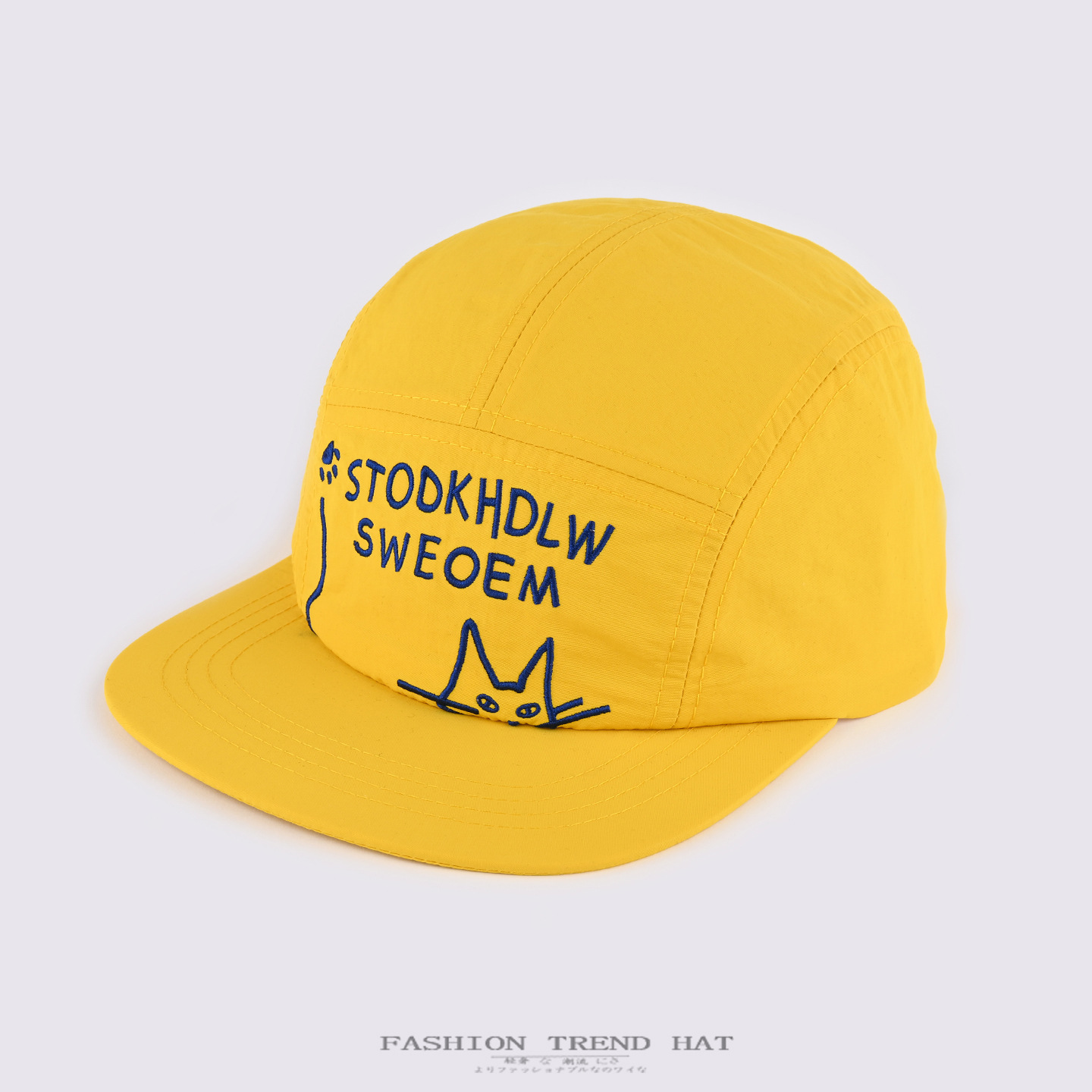 Korean Style Quick-Drying Embroidered Cat Baseball Cap for Men and Women, Summer Thin Breathable Sun Protection Flat-Brim Hip-Hop Baseball Cap