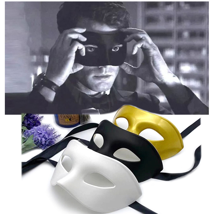 Halloween props prom black mask half face adult white padded eye mask men's retro Christmas supplies
