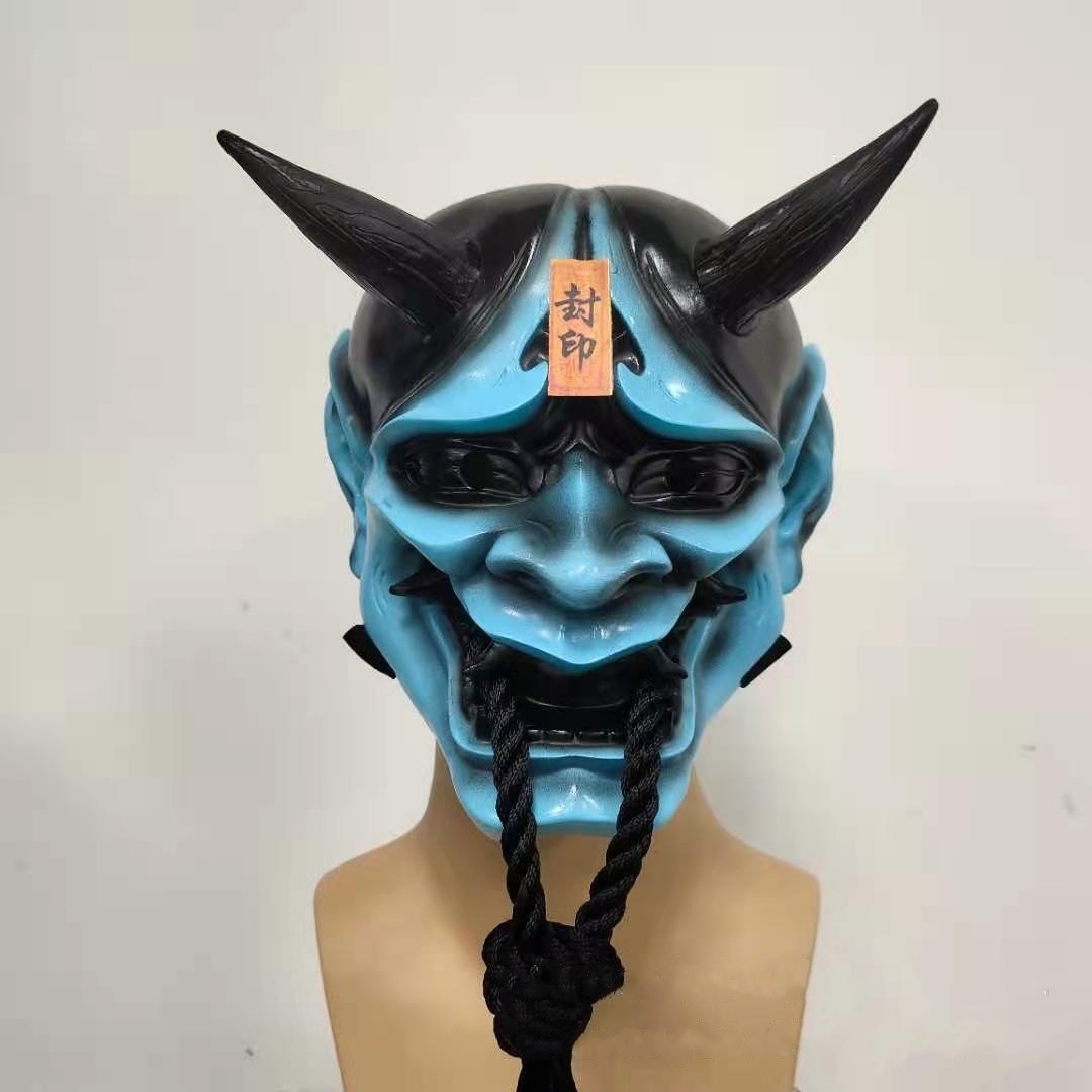 Resin Seal Red Prajna Mask Latex Can Face Mask Halloween Red Face Ghost with Rope Japanese Prajna Mask