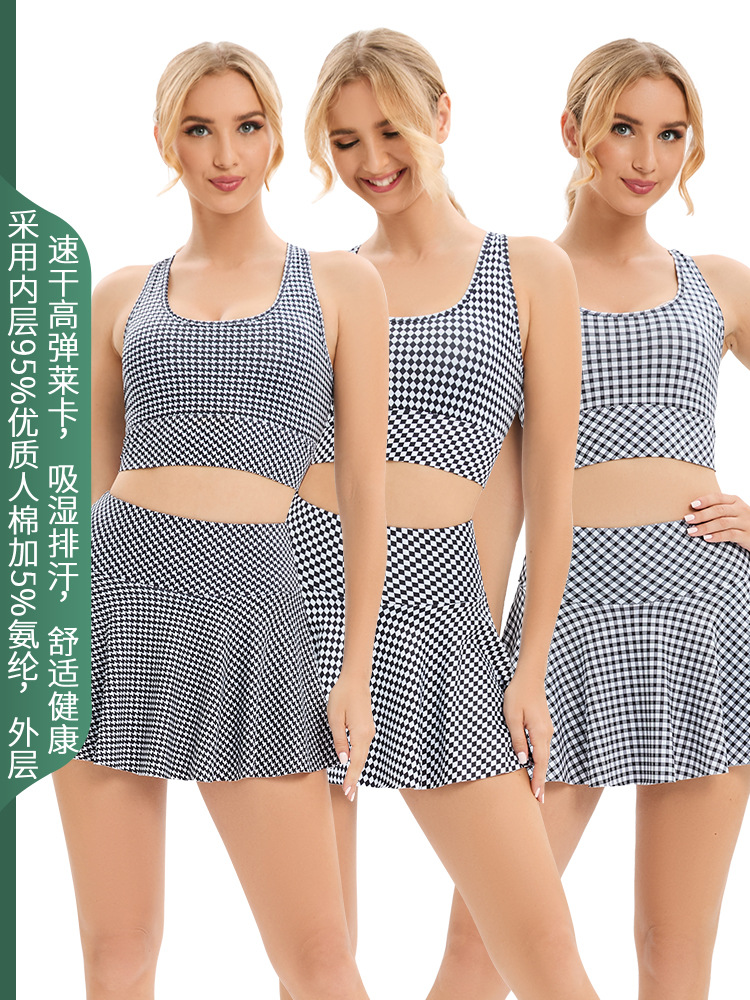 Outdoor beautiful back bra tennis skirt suit sleeveless sports fitness vest half-length sports skirt two-piece women's wholesale