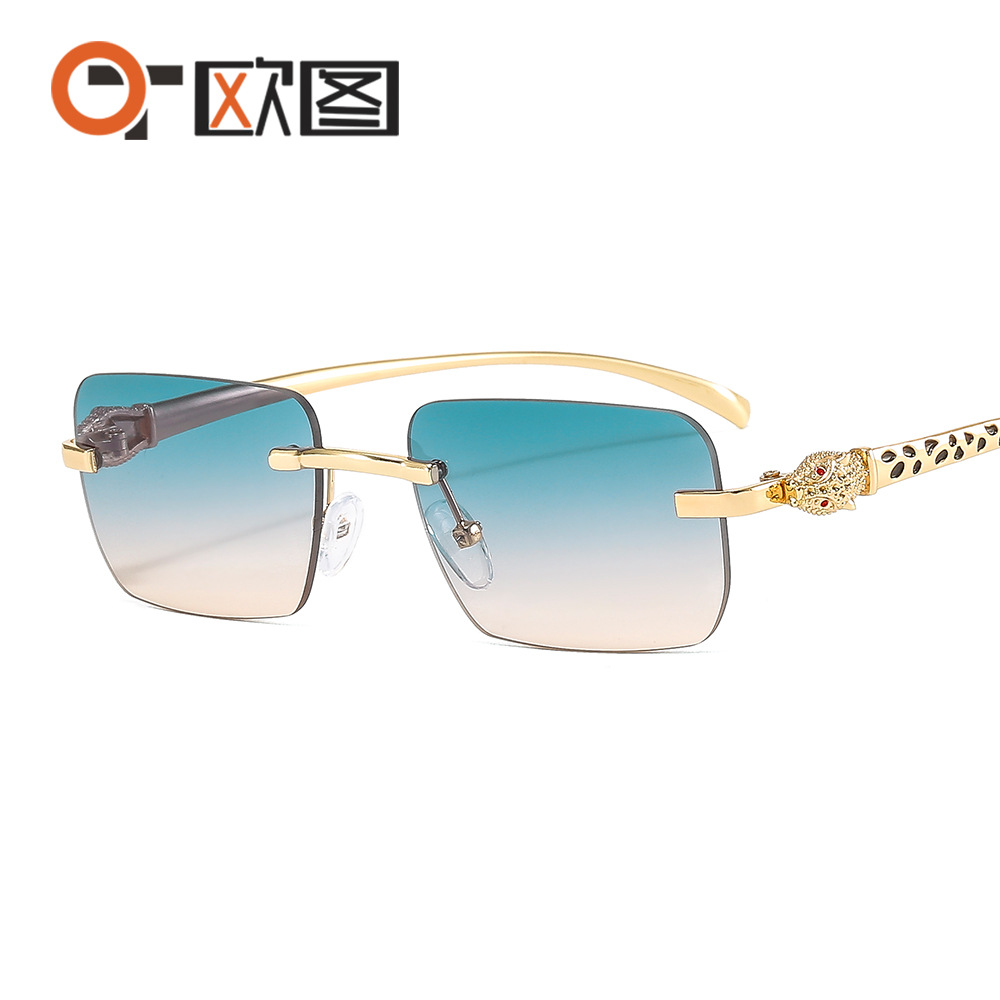 Colorful Leopard Head Decoration Frameless Small Square Sunglasses Fashion Retro Trendy Personalized Cross-border Sunglasses 6060
