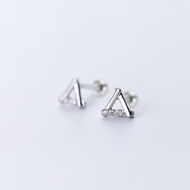 S999 Pure Silver Korean Style Hollow Triangle Earrings for Women, Simple Niche Ins-Style Mini Personalized Earrings Wholesale