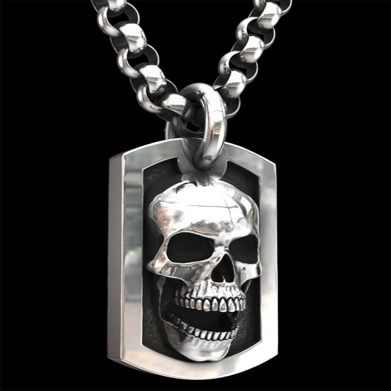 Cafe billion wish best selling foreign trade jewelry dark hip-hop skull square pendant silver-plated vintage necklace necklace chain