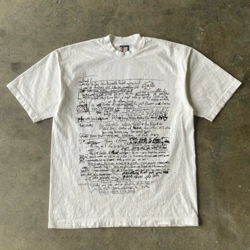 Xiao Chen's story is about 260 grams of heavyweight pure cotton! Sketch vintage American alphabet couple outfit for men and women loose fit