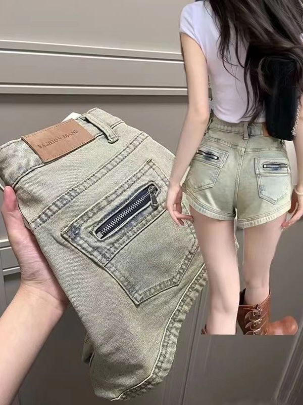 American Style High Waist Jeans Women's Summer Wear Vintage A- Line Shorts Hot Stretch Hot Pants Straight Slim Wide Leg Pants